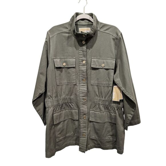 New! Michael Kors Army Green Denim Gold Button Front Longline Jacket, 2X - Picture 1 of 11